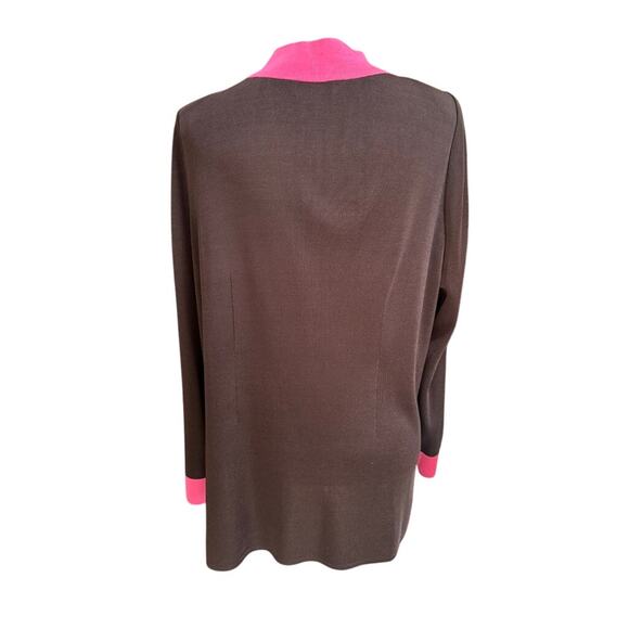 Misook Open Front Knit Cardigan Chocolate Brown with Hot Pink Trim – Size Small - Picture 3 of 6